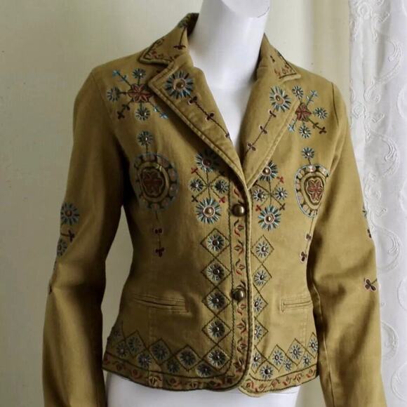 Buffalo David Bitton Jackets & Blazers - David Bitton Buffalo RARE Embroidered Collar V-neck Tan Jacket Women’s Size S